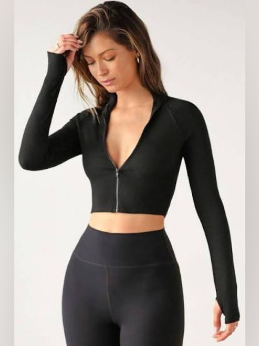 Joah Brown Crop Zip Long Sleeve - NWT
